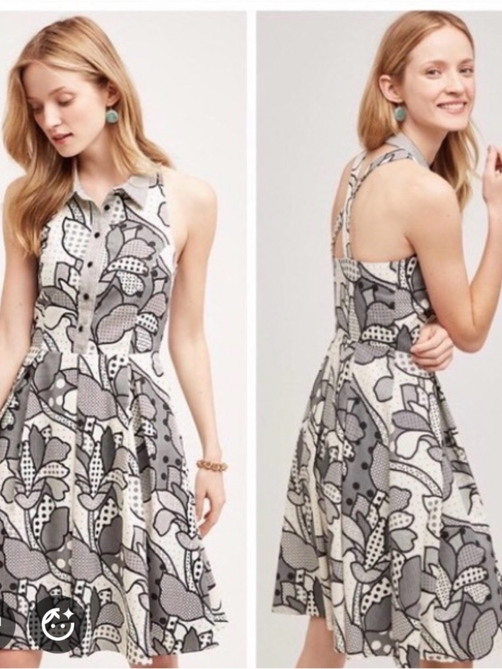 Eva Franco Black & White Floral Halter Fit-and-Flare Dress